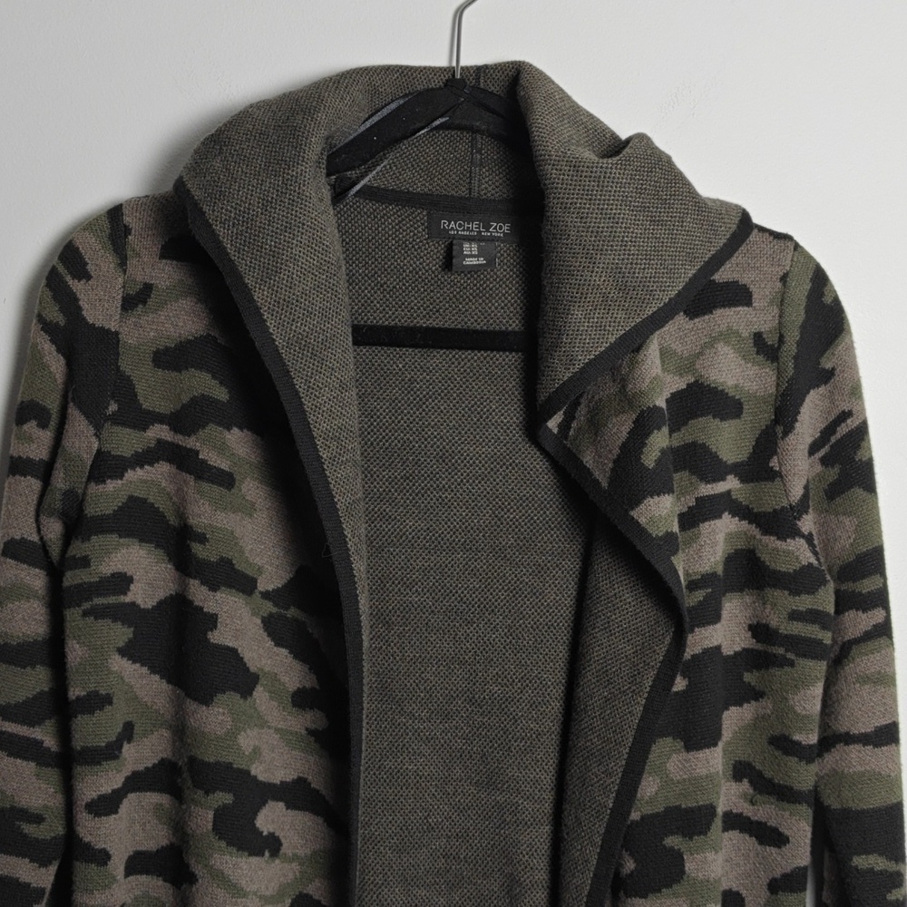 RACHEL ZOE Camouflage Hooded Open Knit Long Sleeve Cardigan Sweater Size XS - Picture 6 of 16